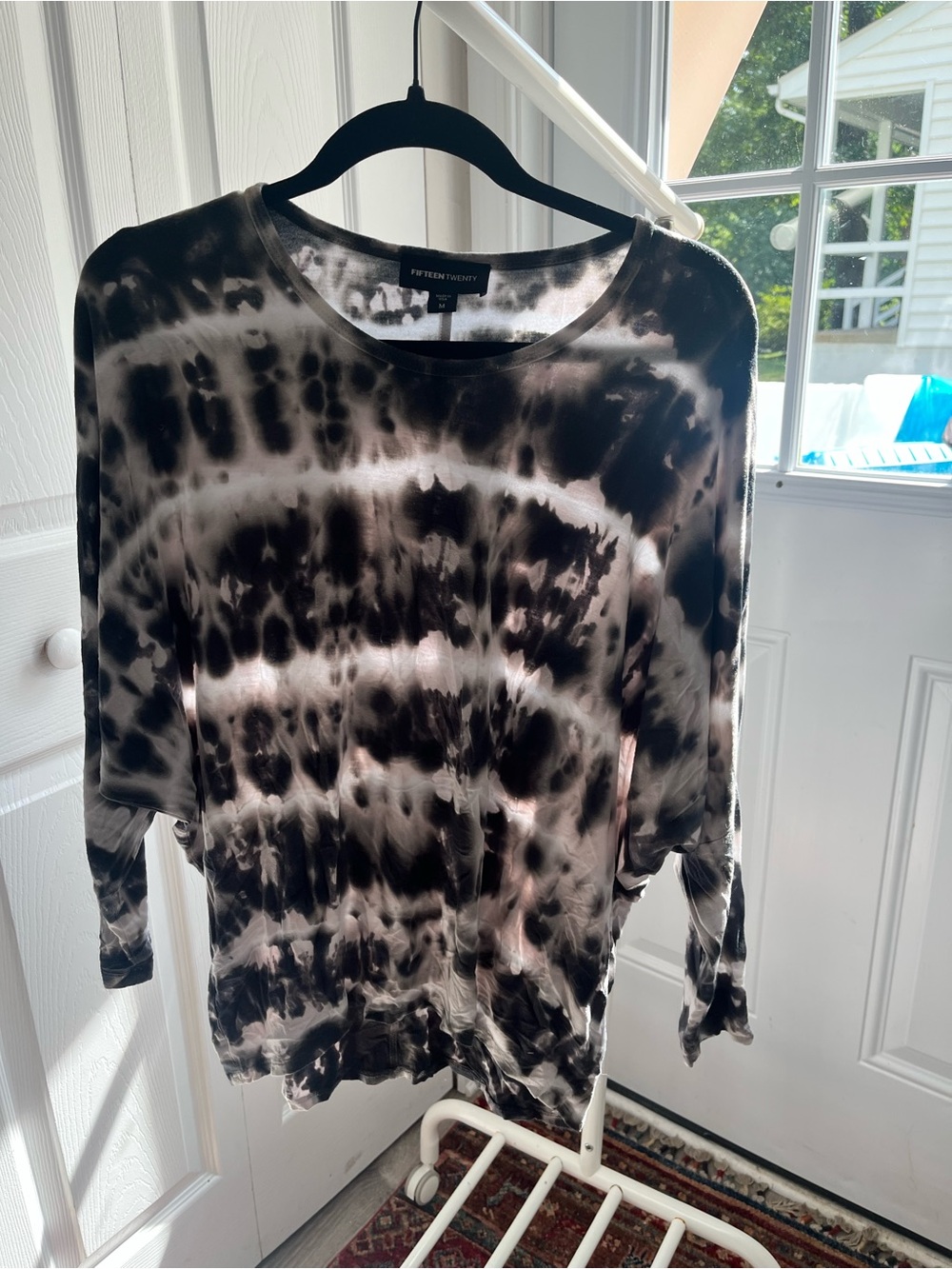Fifteen Twenty Black & White Tie-Dye Long Sleeve Top